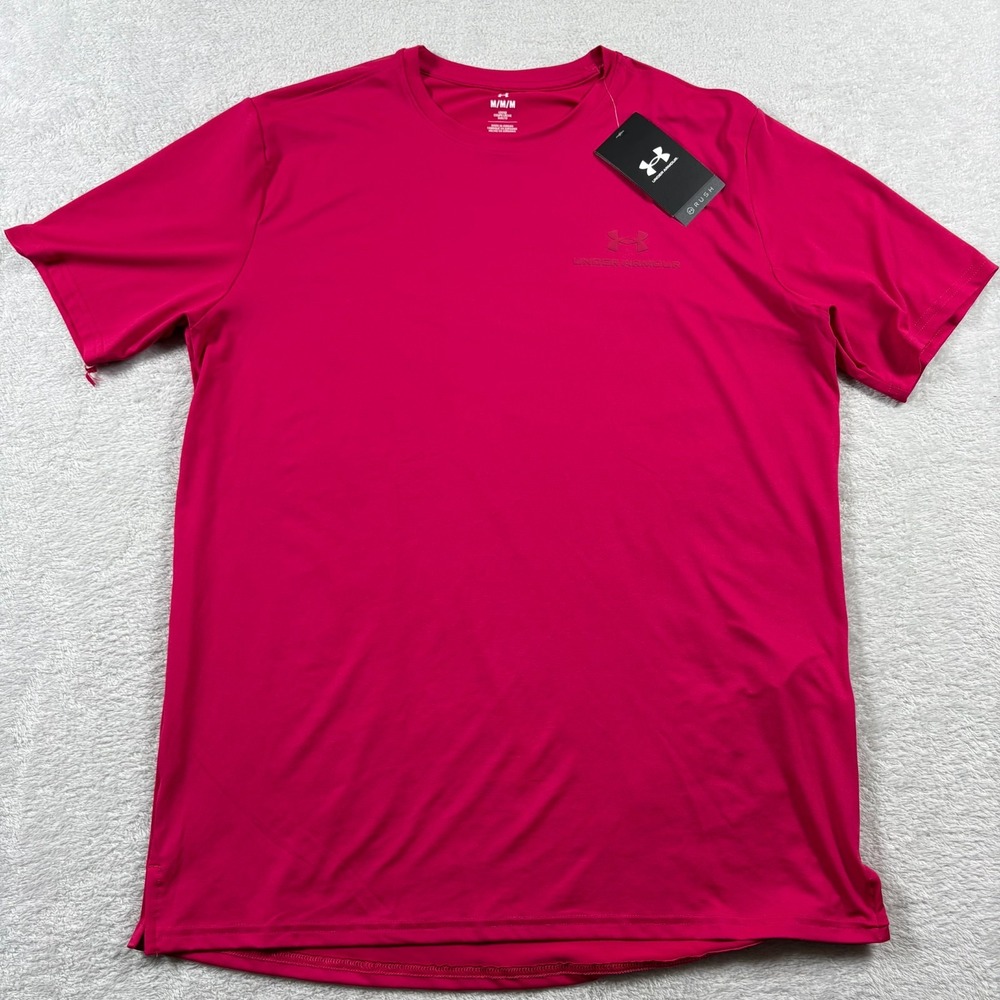 Under Armour Rush Vanish Energy T Shirt Men Medium Pink Stretch Embroidered Logo